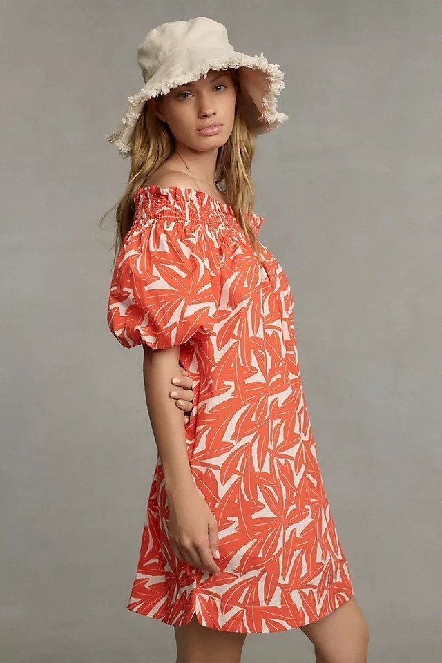 WHIT TWO Womens Medium Banana Leaf Off-The-Shoulder Tunic Dress Vacation