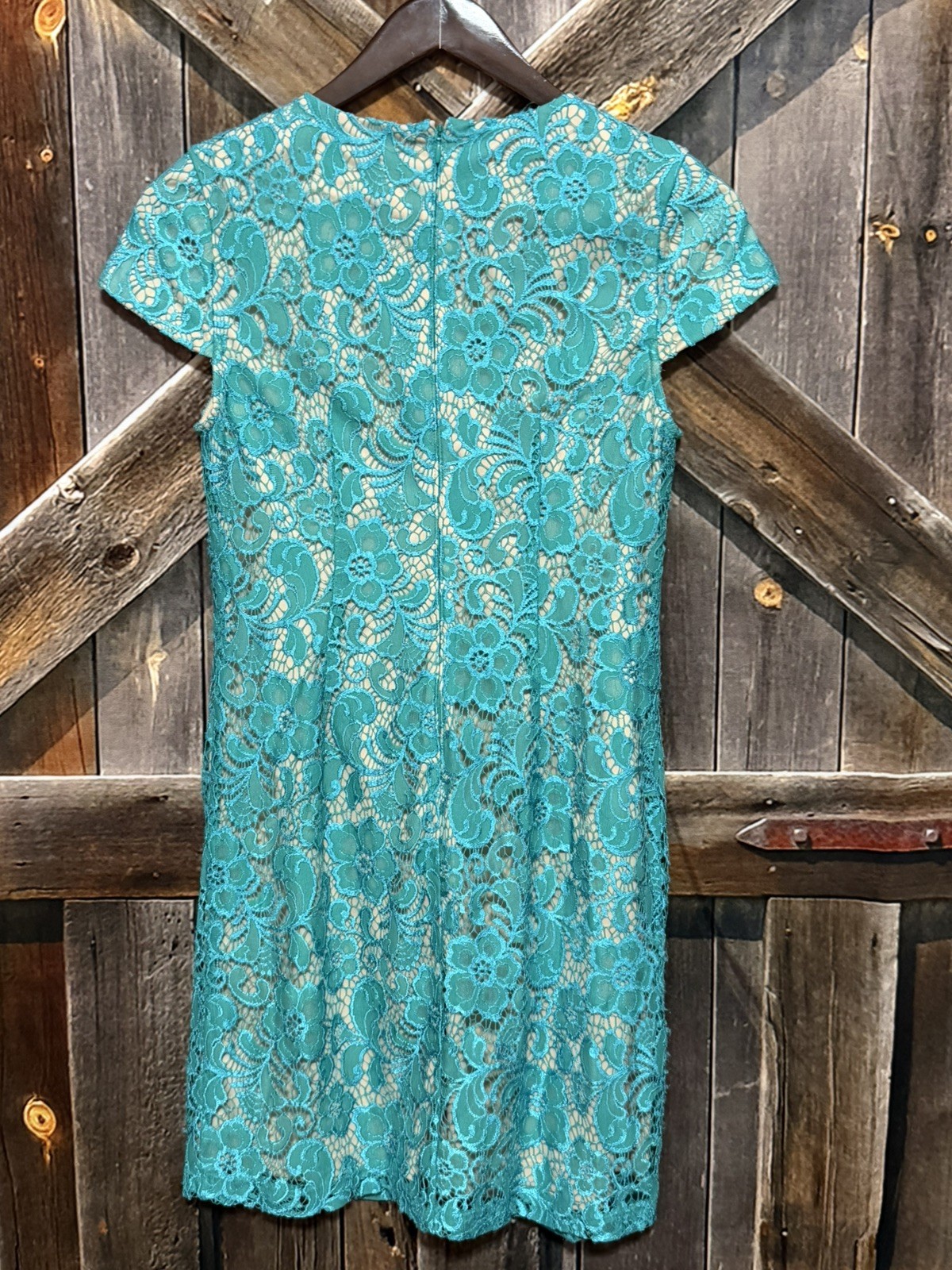 BLACK Saks Fifth Avenue Dress Sz M medium Nylon/Poly See Tru Aqua Blue