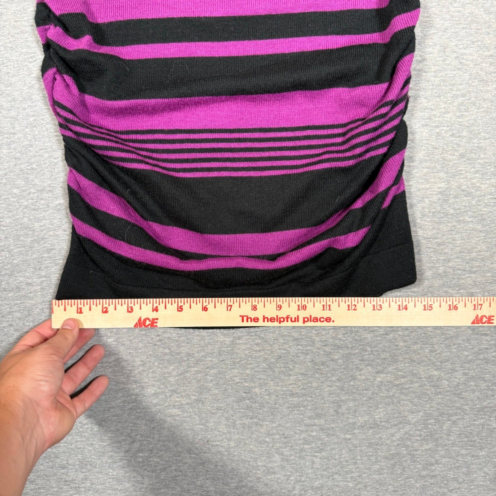 Derek Heart Im In Love Purple Black Striped Ruched Long Sleeve Sweater Dress L