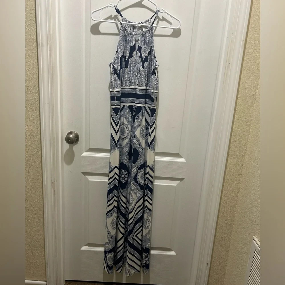 Blue and White Halter Maxi Dress – London style collection