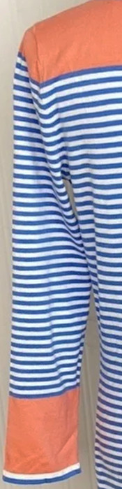 NWT! SAIL TO SABLE BLUE WHITE CORAL NAUTICAL STRIPED COTTON KNIT BLEND DRESS L !