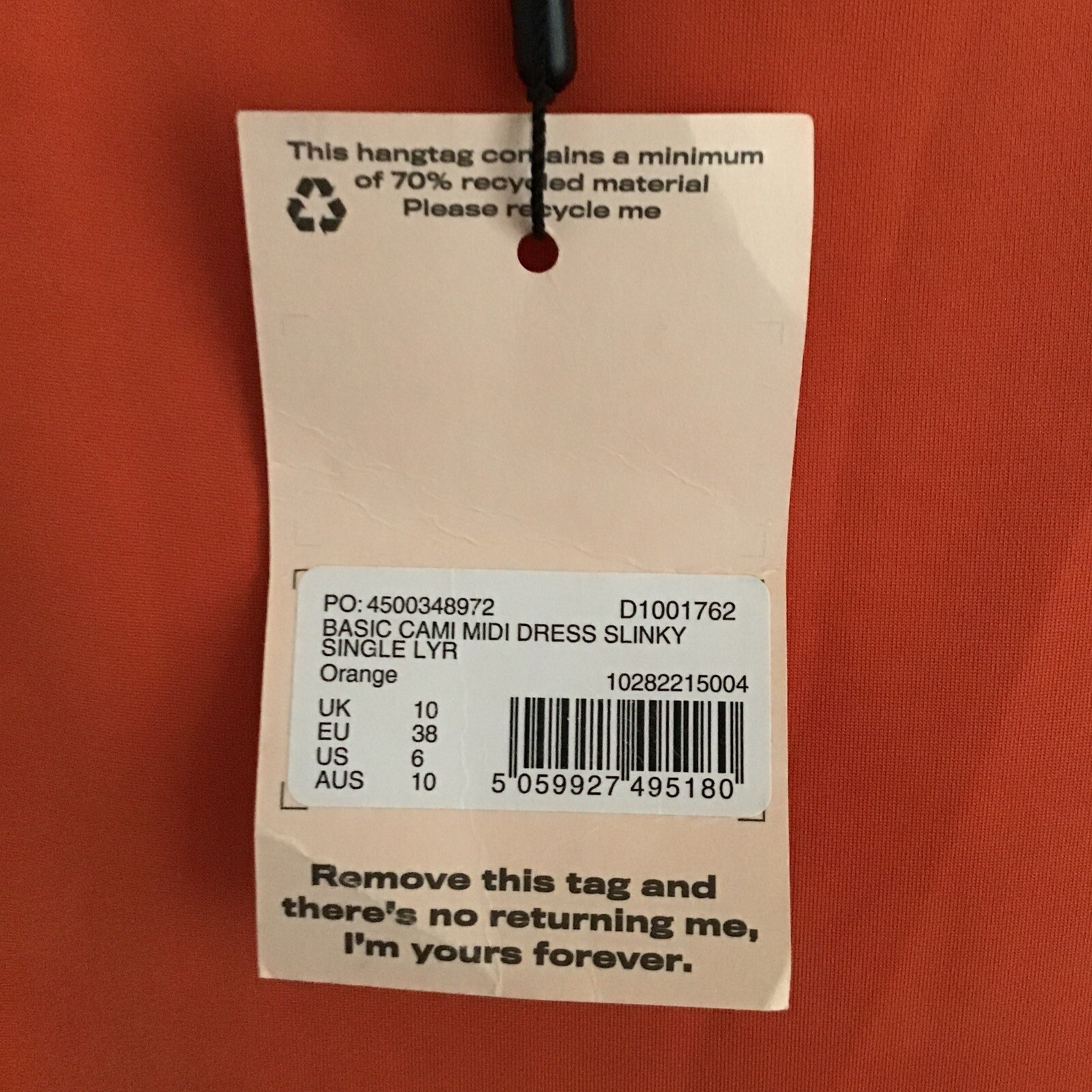 Womens MISGUIDED MIDI DRESS CORAL ORANGE SUMMER SLINKY SINGLE LAYER UK10 BNWT