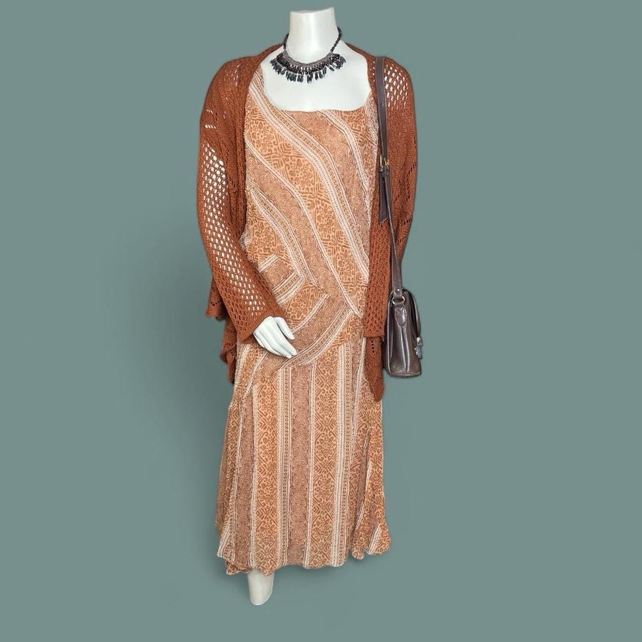 Vintage Plus Size 18 2XL SILK Bead dress Wedding Event Formal Boho Fairy 90s/y2k