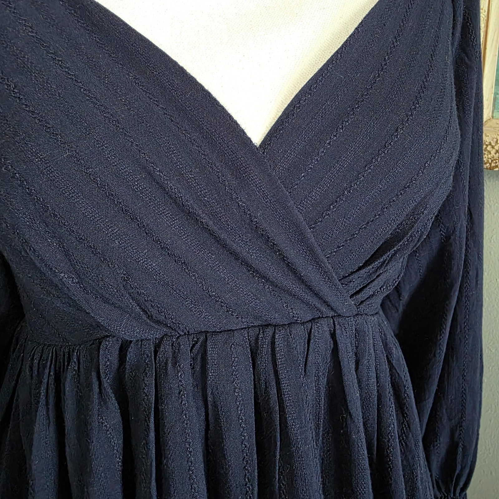 Lulus Navy Smock Gathered Top Bell Sleeve Dress size XS NWT