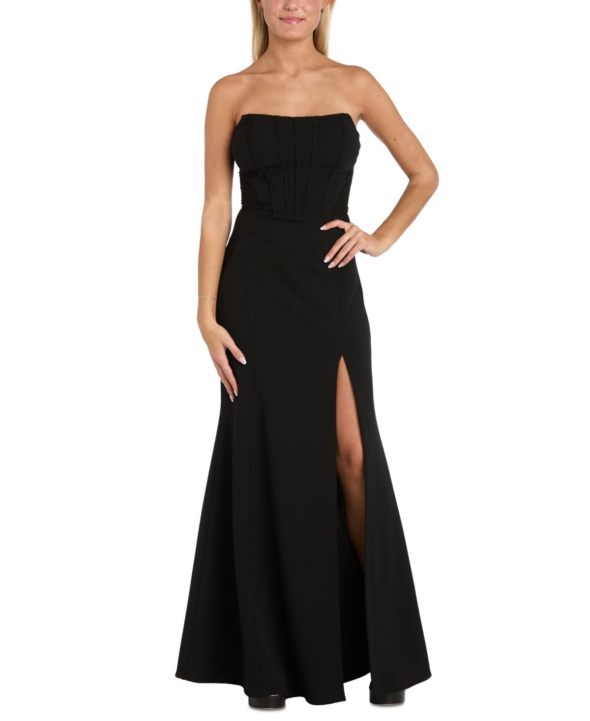 Morgan & Company Juniors’ Strapless Bustier Gown – Black Size 7