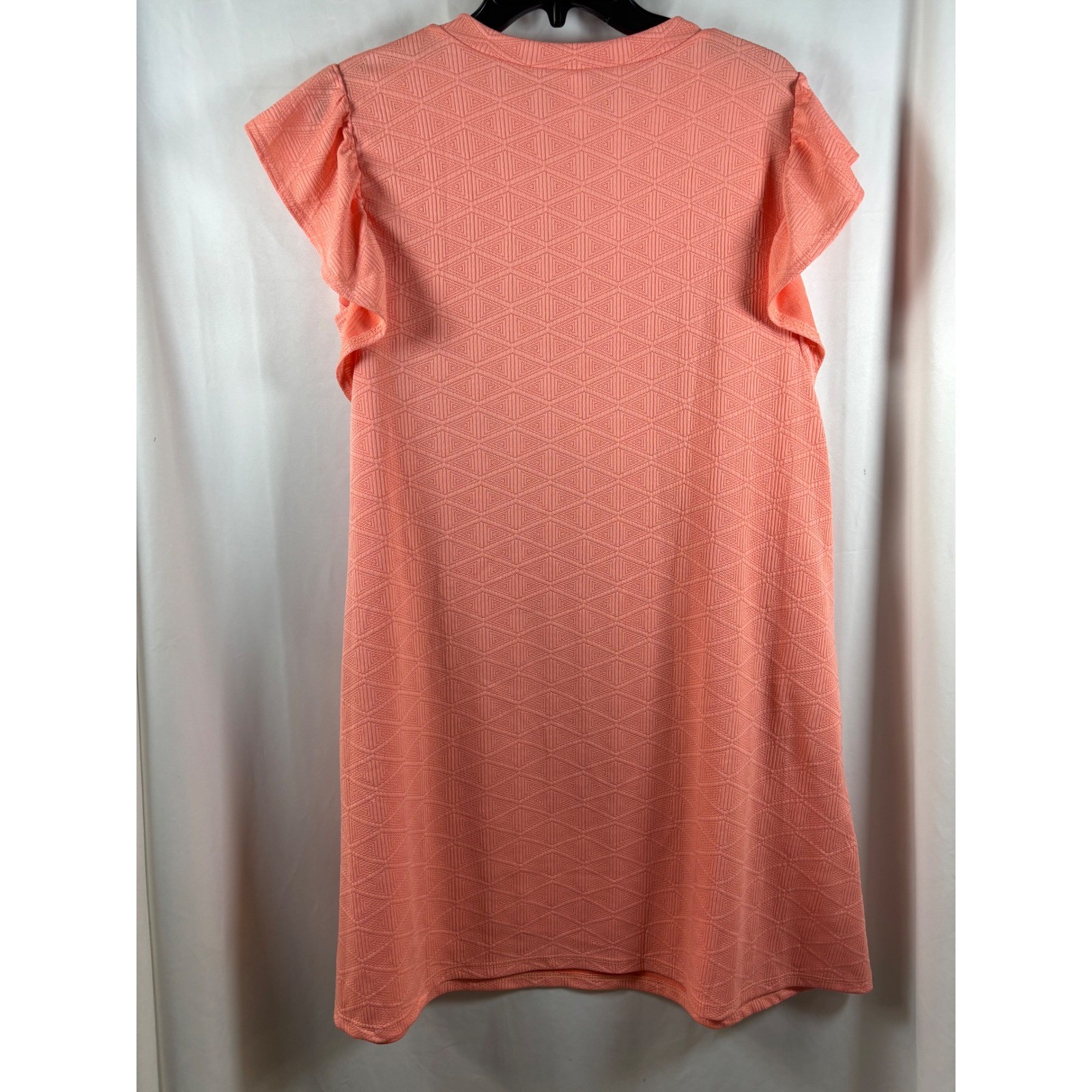 7th Ray Coral Pink Geometric Jacquard Ruffle Sleeve Shift Dress Womens Large
