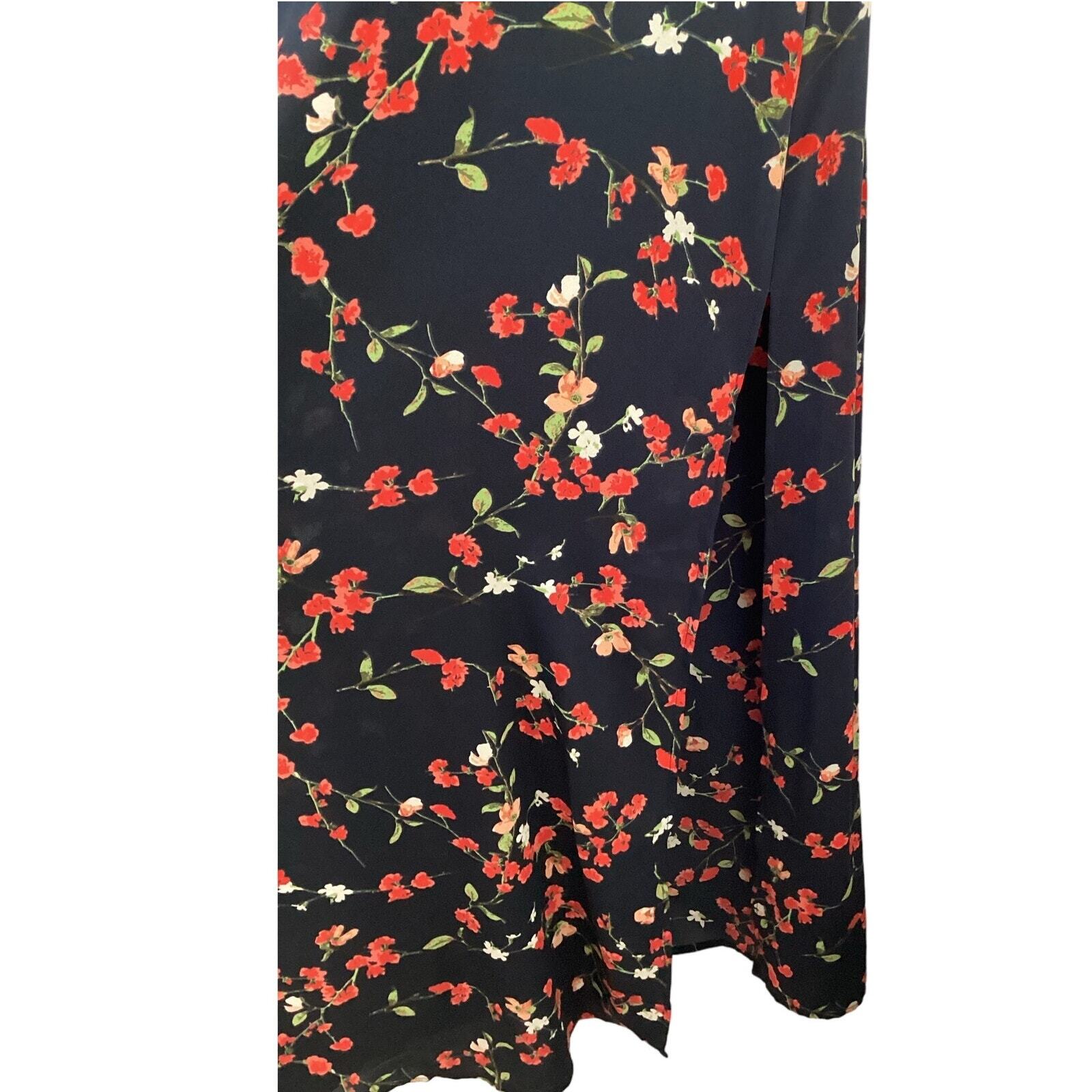 LUSH Floral Maxi Sundress Black Small Strappy V-Neck Wrap Look Side Slit Long