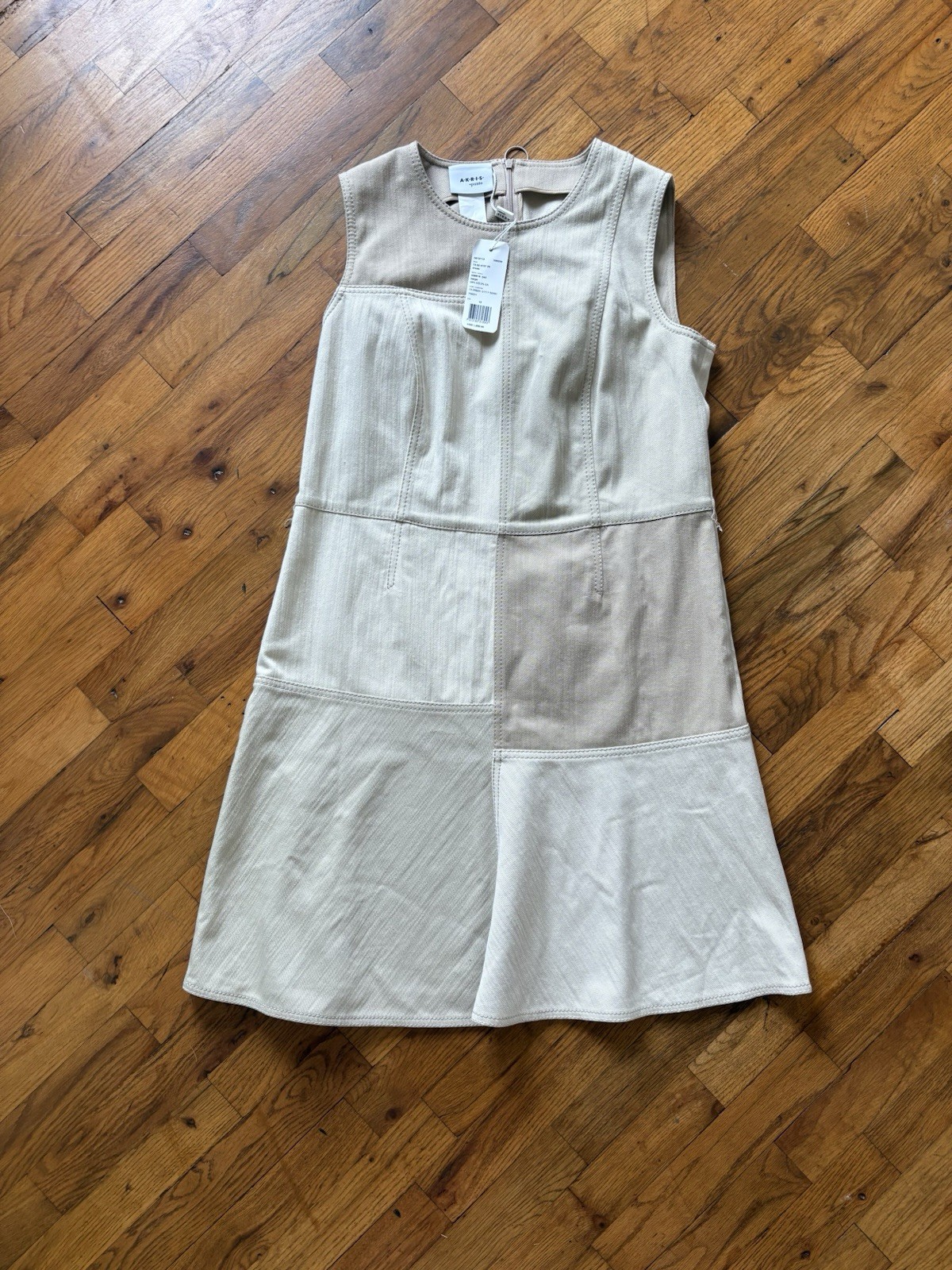 AKRIS Punto Luxury Dress Neutral Denim Patchwork US12 EU42