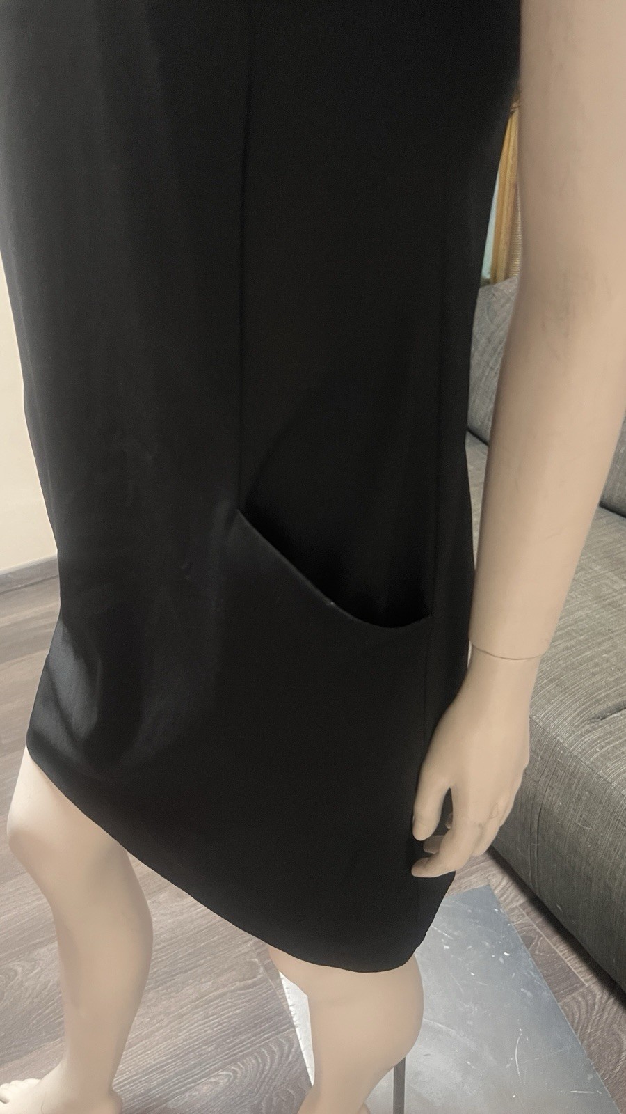 Sandro Ferrone women black shift mini dress puff sleeves side pocket classic