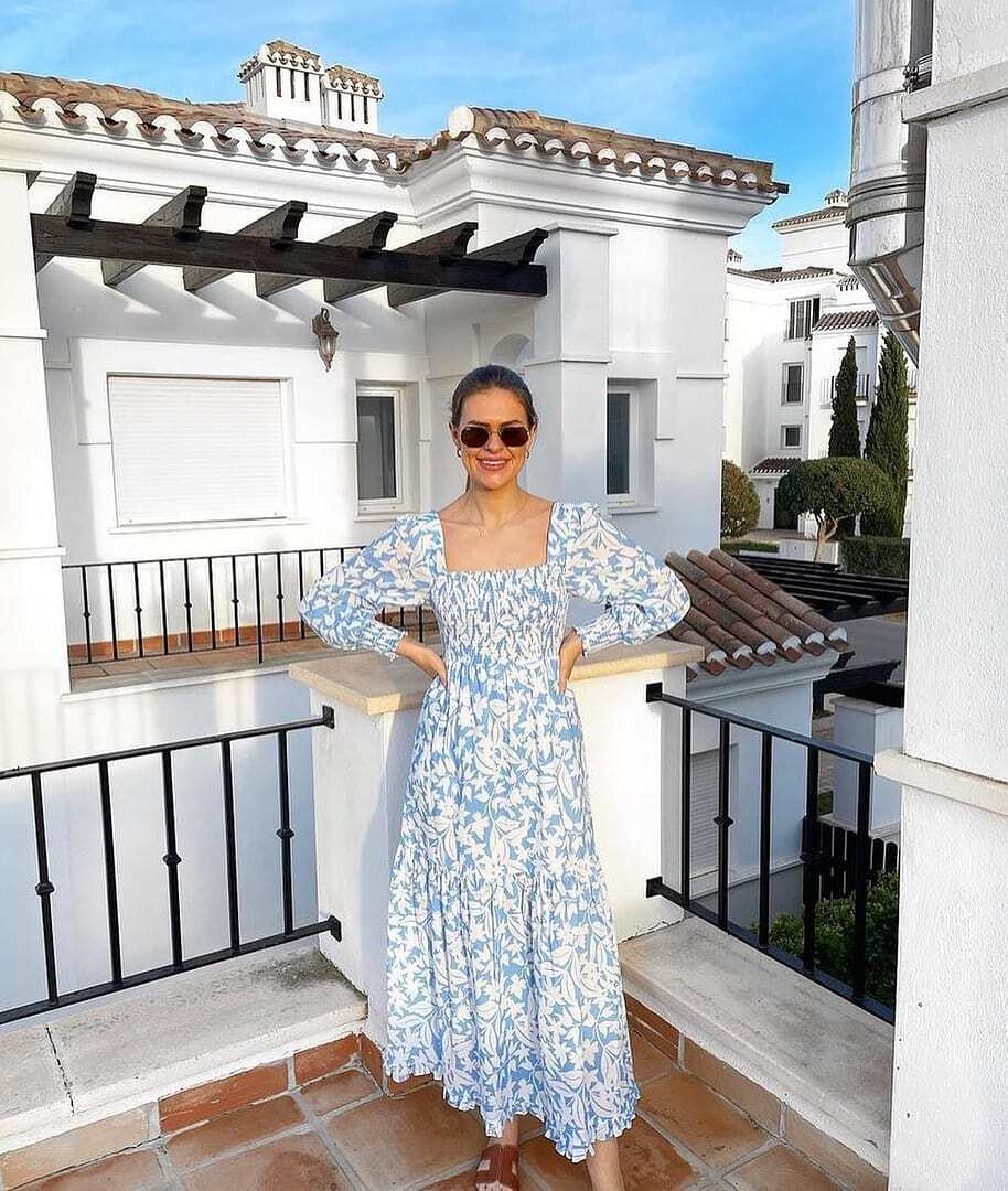 New Rixo YAS BLUE PALM SHIRRED MAXI DRESS Sz S M L XL 2XL 3XL Sold out