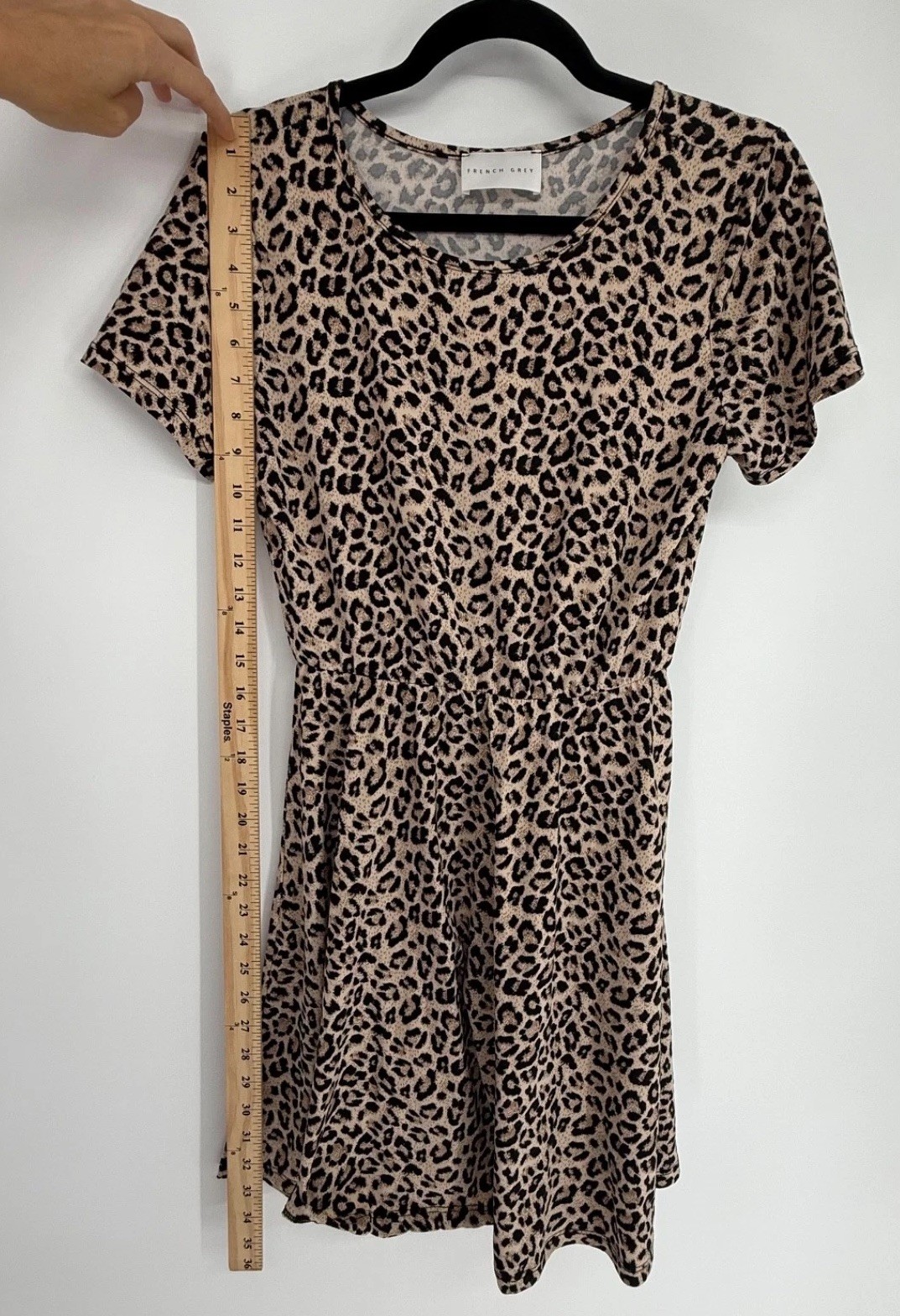 French Grey Dress Womens Medium Leopard Cheetah Print Classic Elegant Career Job