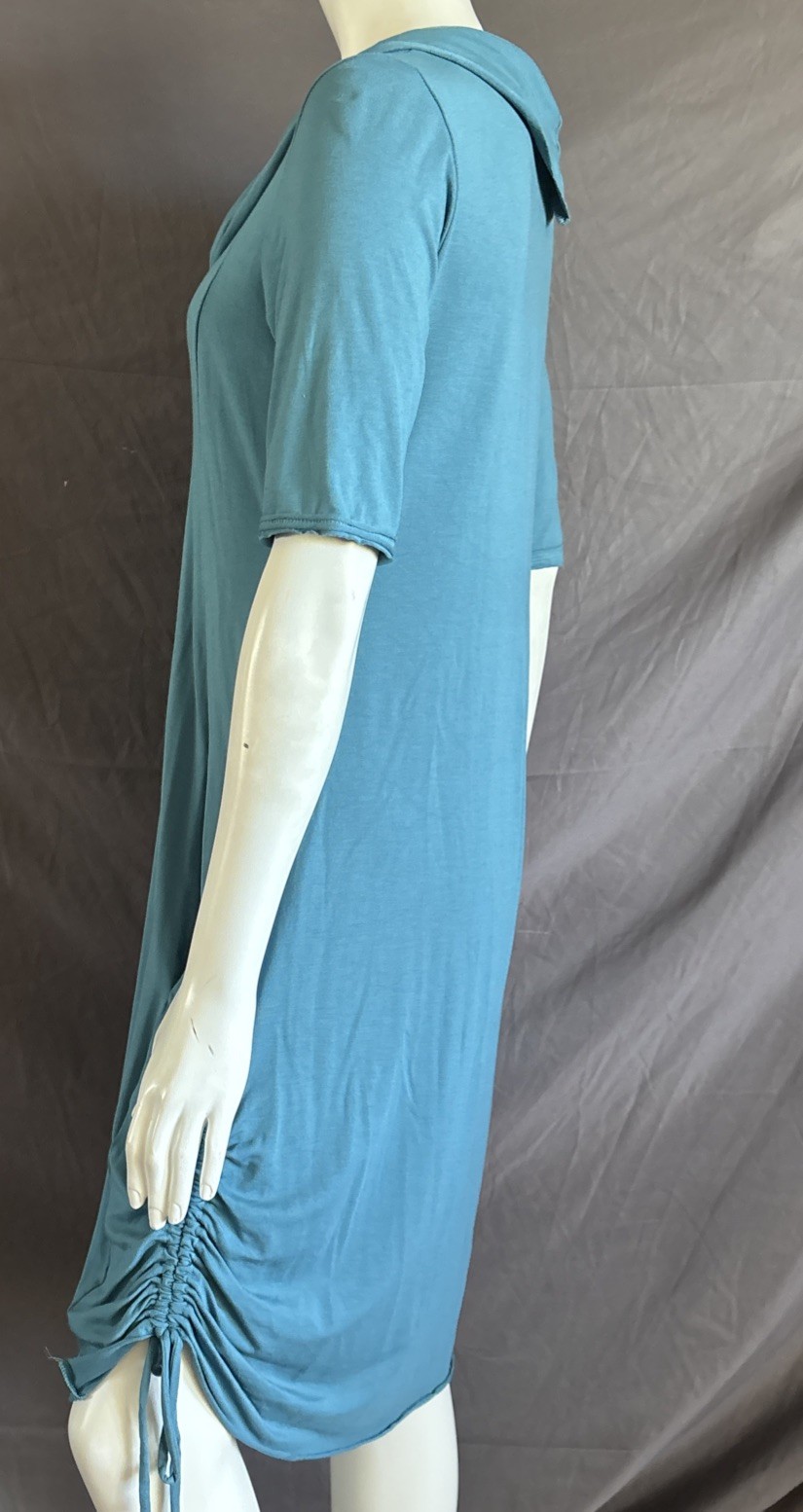 Ruby Jane Chloe Jersey Dress Sz L Pockets Fiji Blue Cowl Lagenlook USA Excellent