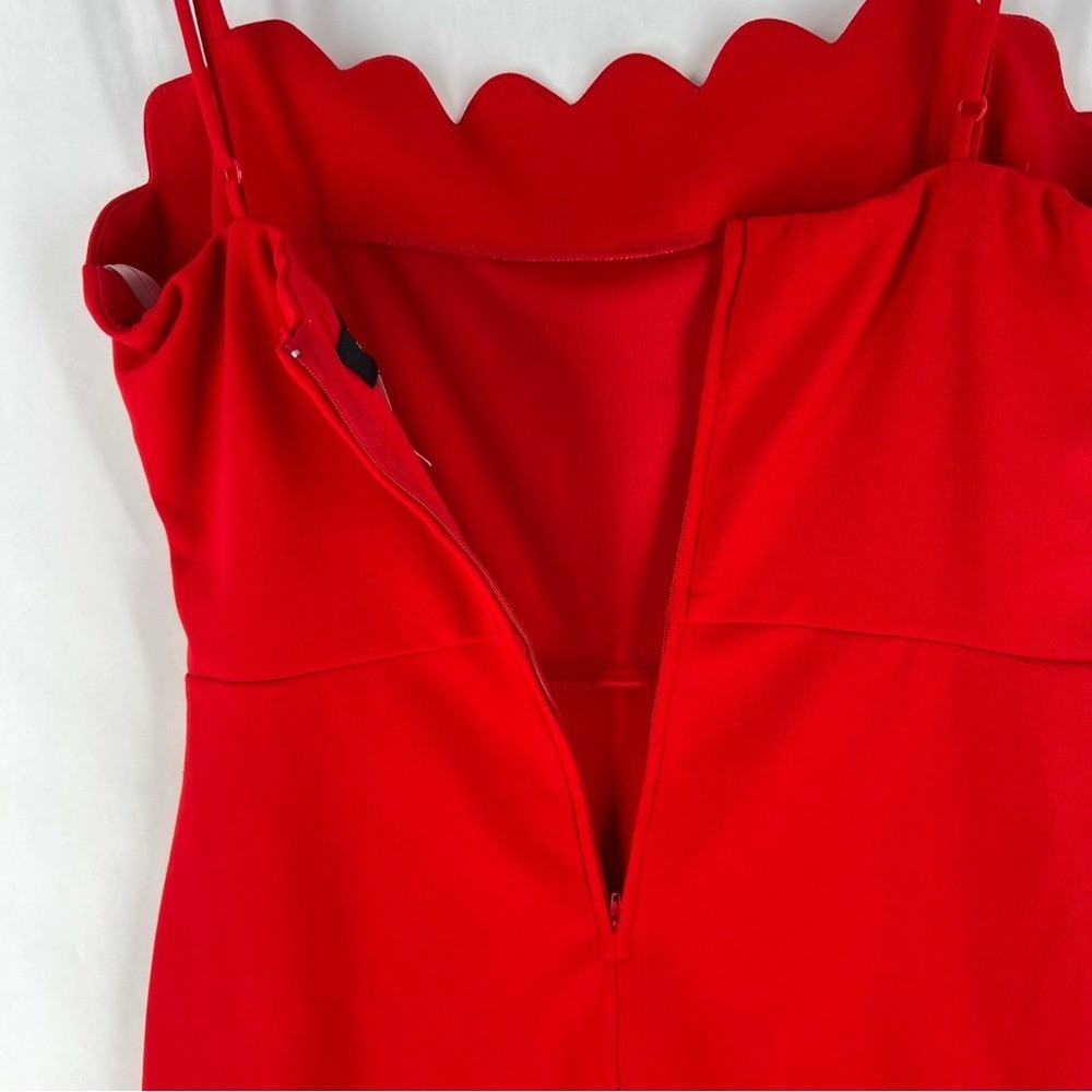 B. Darlin Red Stretch Crepe Scallop Edge Spaghetti Strap Fitted Mini Dress