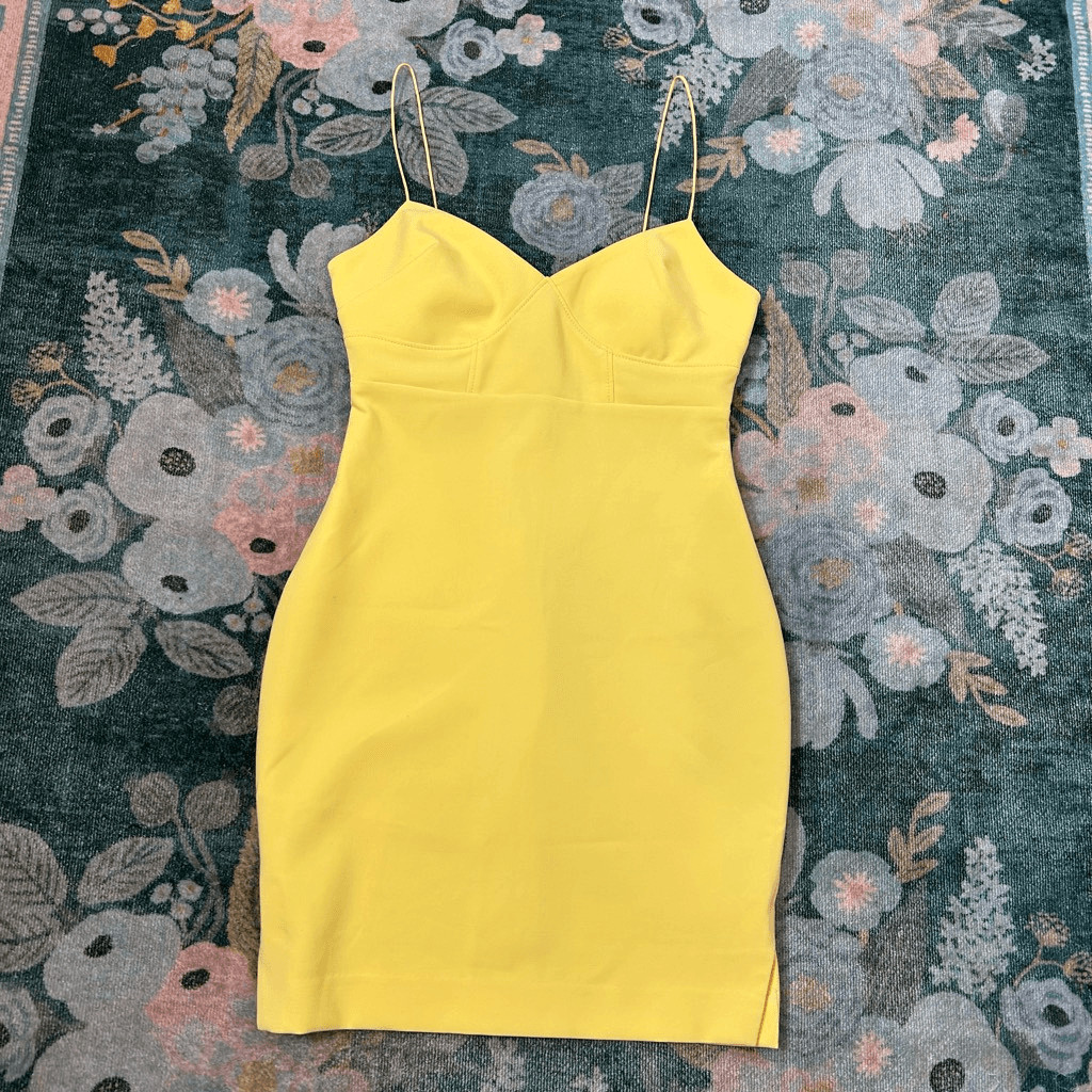 Likely Dress Pale Yellow Sleeveless Lined Side Slit V-Neck Mini Bodycon Sz 0 XS