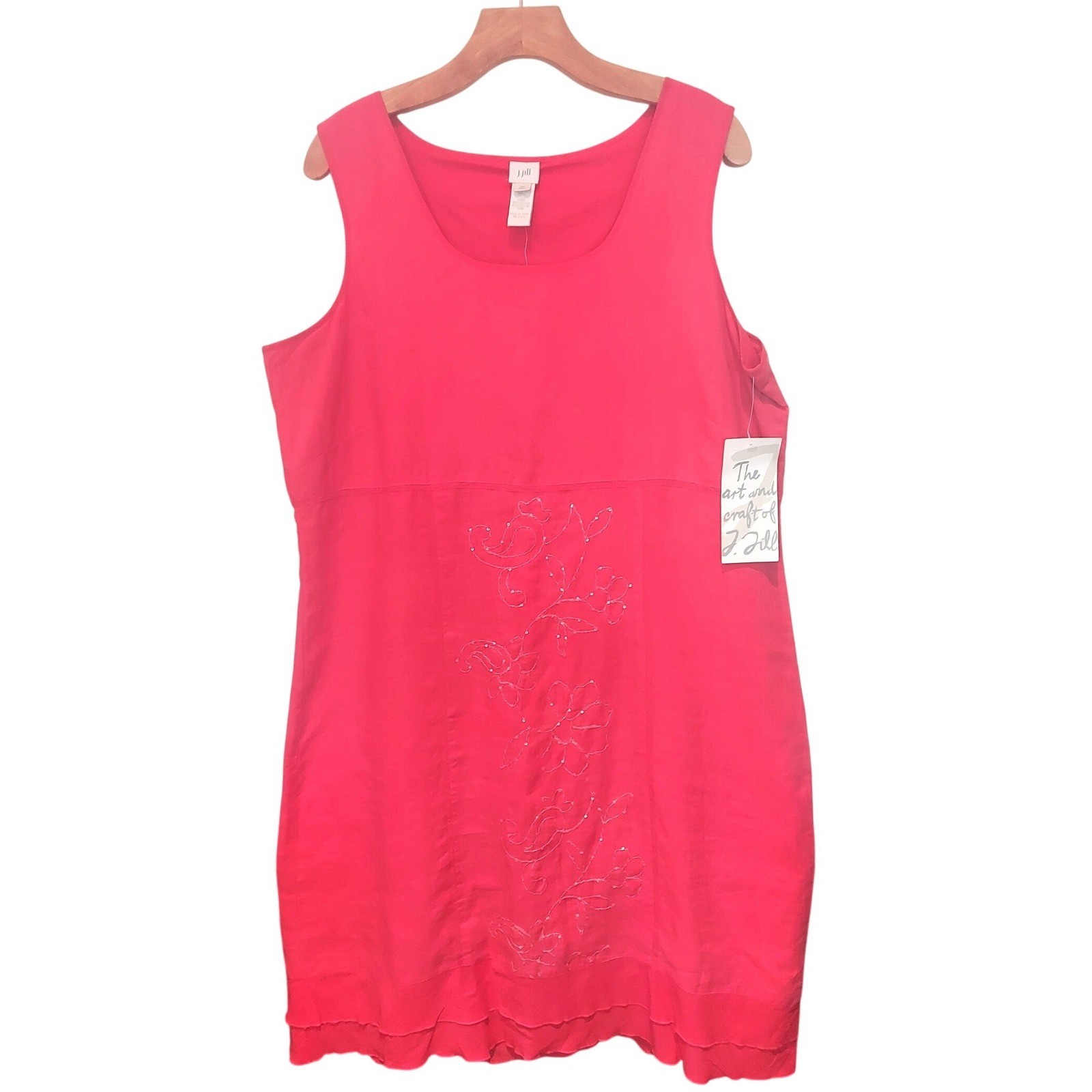 J. Jill Hibiscus Pink Linen Embroidered Shift Dress 18T Tall NWT 42-8047T