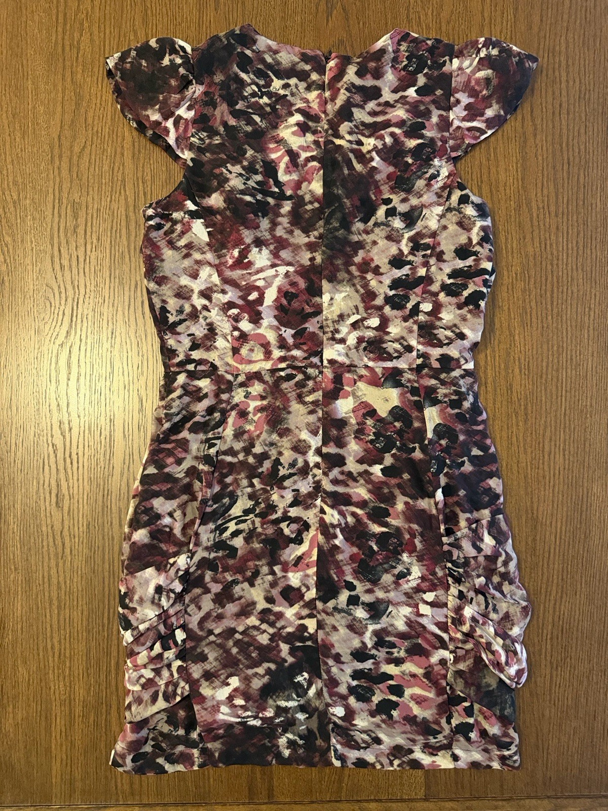 Guess Plum Multi Ruched Cap-Sleeve Mini Dress
