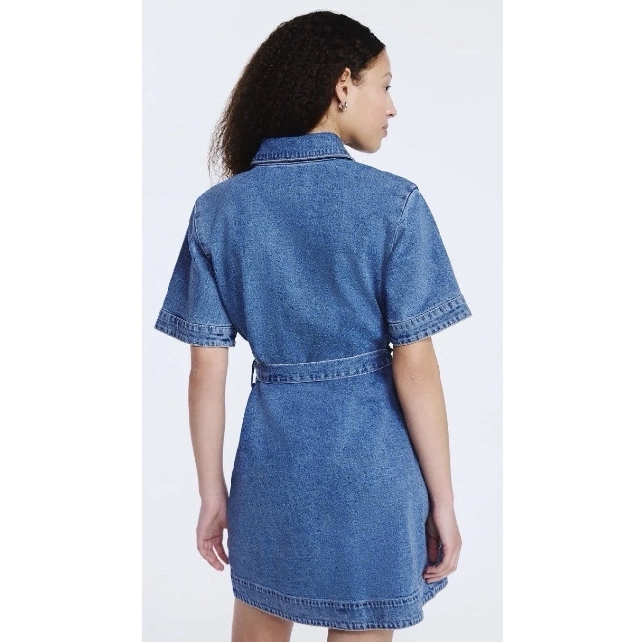 Free Assembly Women’s Embroidered Denim Mini Shirtdress Blue Small NWT