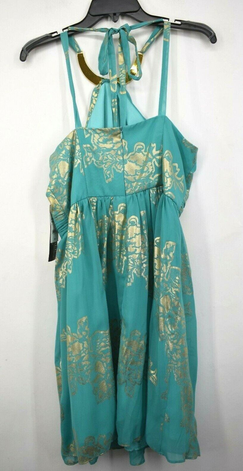 Robbie Bee Evening Women Blue Gold Floral Choker Neck Cocktail Halter Dress 6