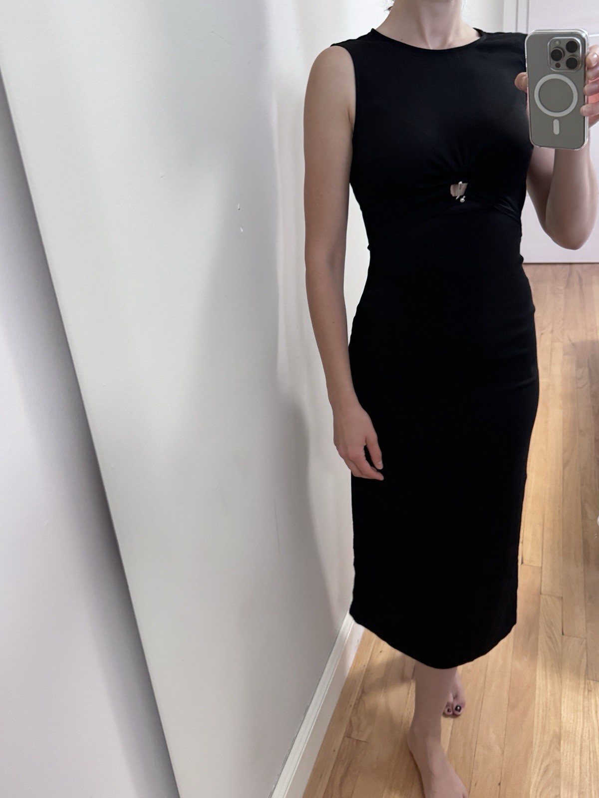 & Other Stories Cut-out Hardware Midi Black Dress In EU 34