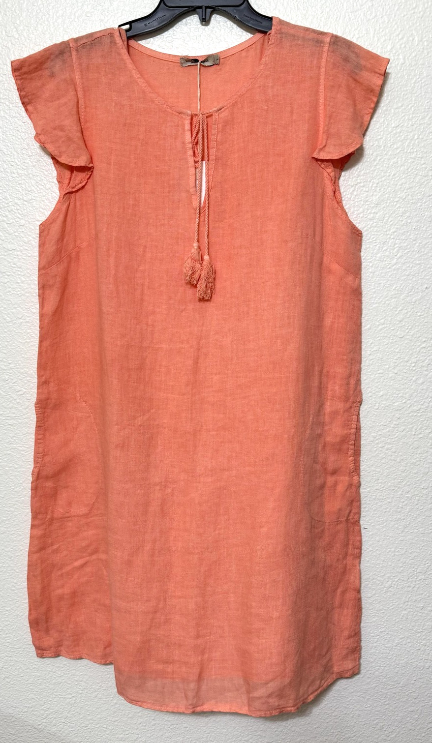 Valentina Naldi Dress Womens Large Peach Linen Flutter Sleeve Made in Italy NEW