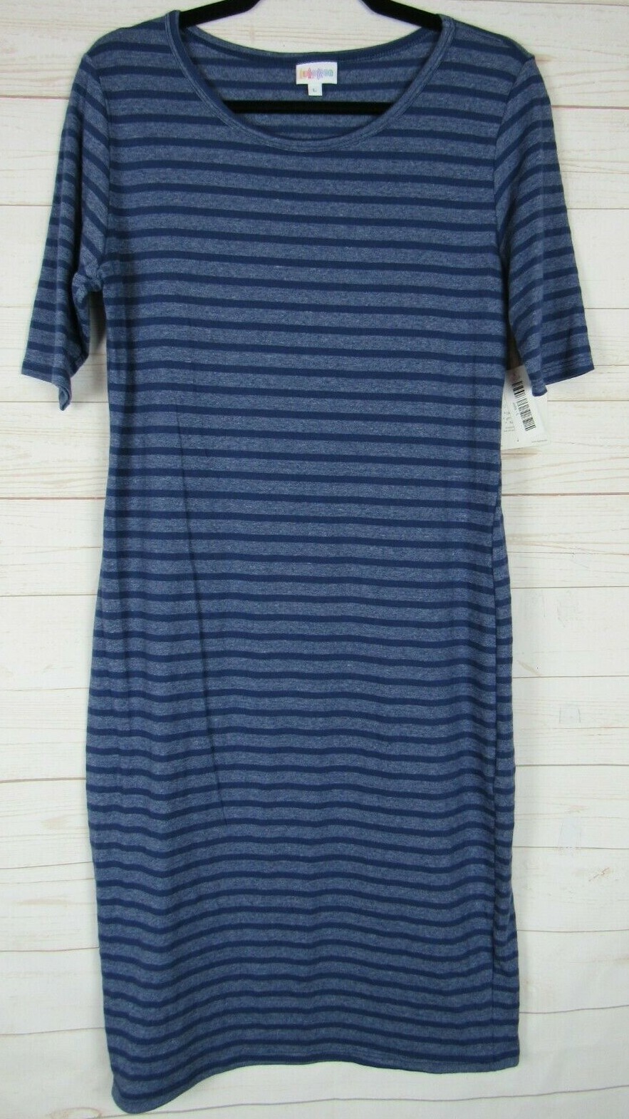 Lularoe Women’s Julia Heathered Blue & Blue Striped Dress Size L NWT