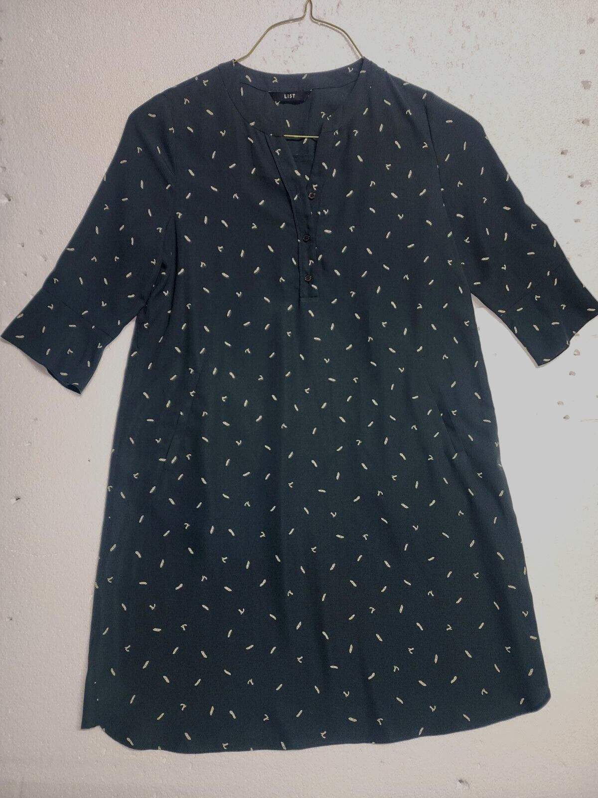List Dress Women Dark Green Casual 3/4 Sleeve Lined V Neck Unknown Size