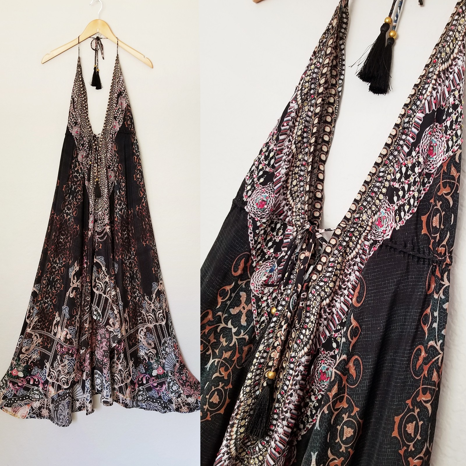 La Moda True Colours Halter 3-Way Maxi Dress Rhinestone Embellished Boho Goddess