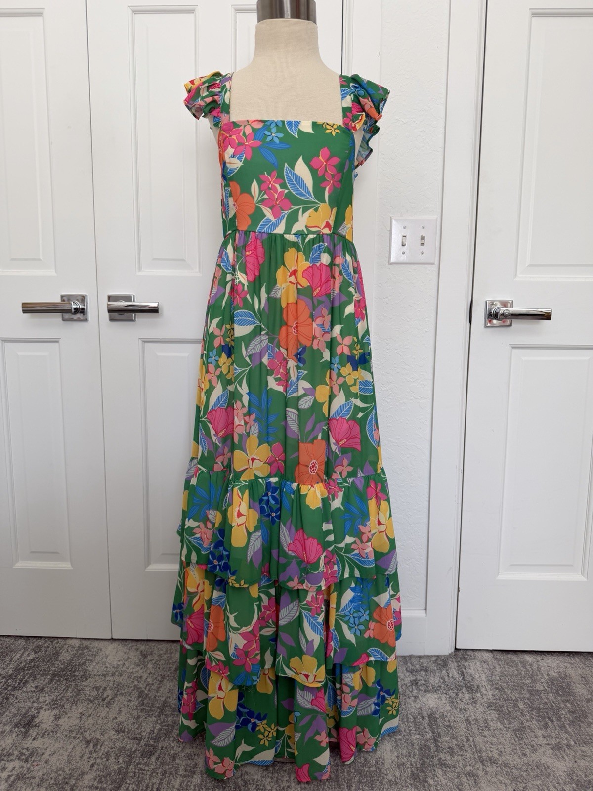 Flying Tomato Women’s Floral Tropical Sleeveless Tiered Maxi Boho Dress Medium