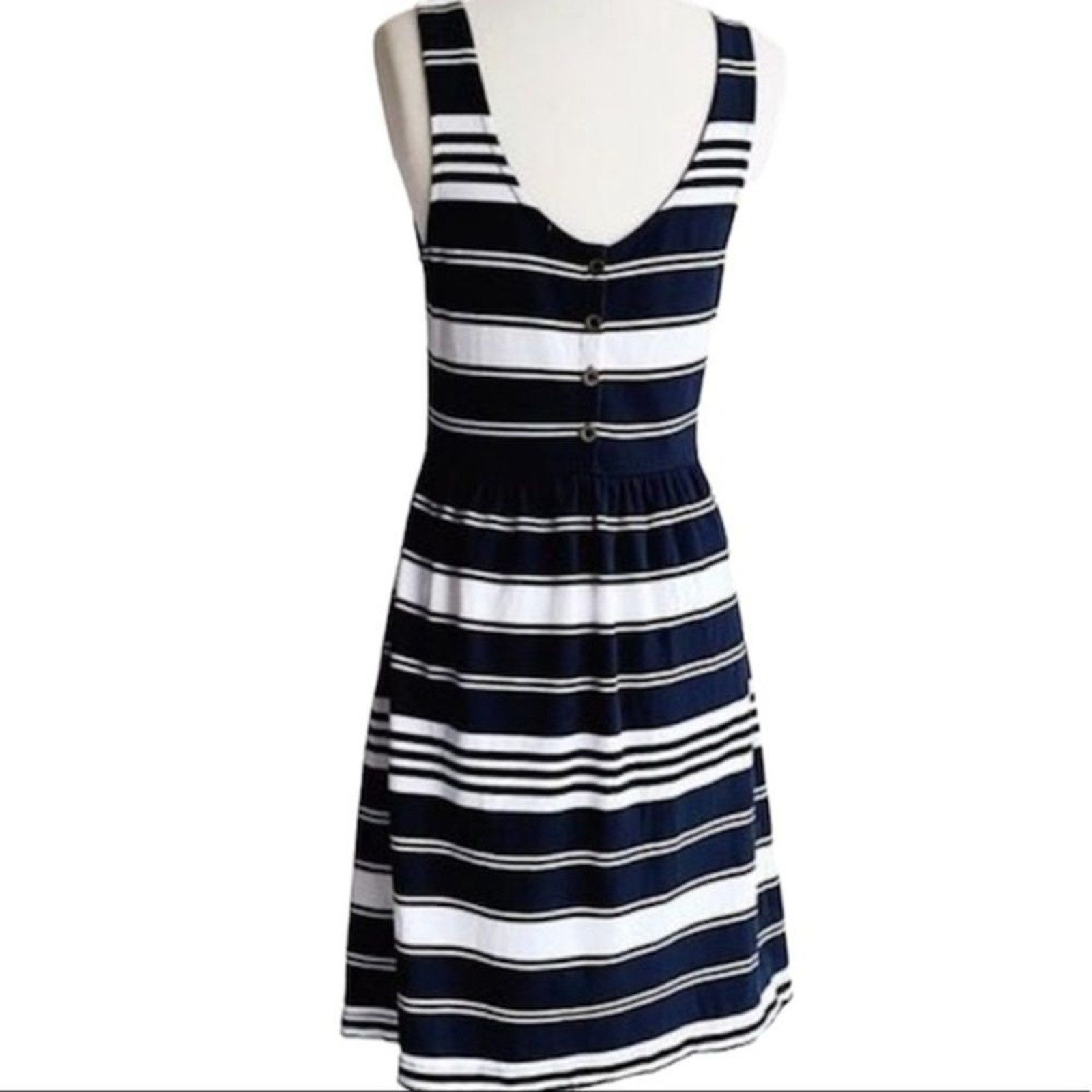 JCREW STRIPED NAUTICAL VILLA NAVY BLUE WHITE TANK DRESS BUTTON BACK M