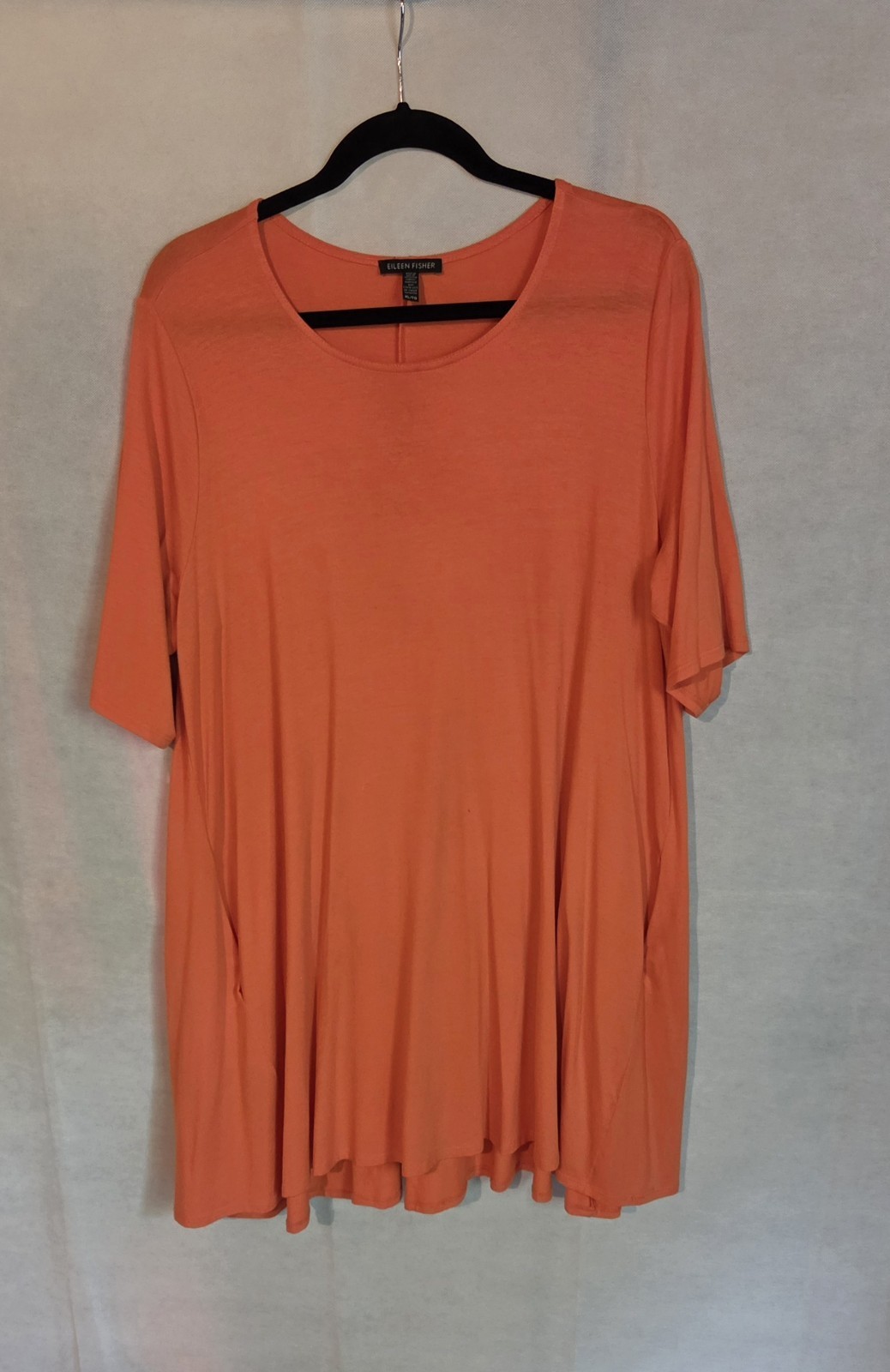 Eileen Fisher Orange Short Sleeve T-Shirt Shift Dress Tunic with Pockets Size XL