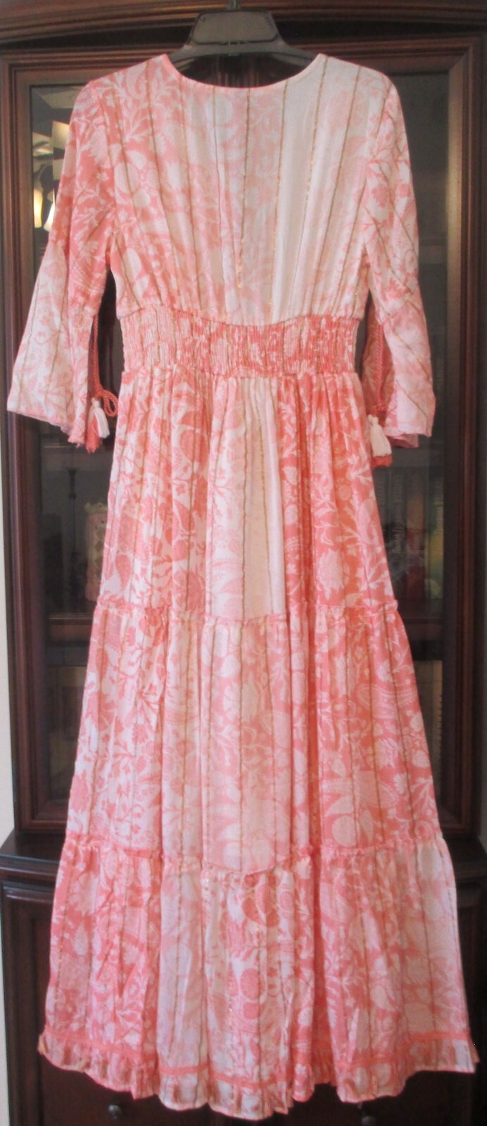 NWT ME 2 MAGIC Sequin Tassels Gold Stripe Bohemian Maxi Tiered Dress S M L XL