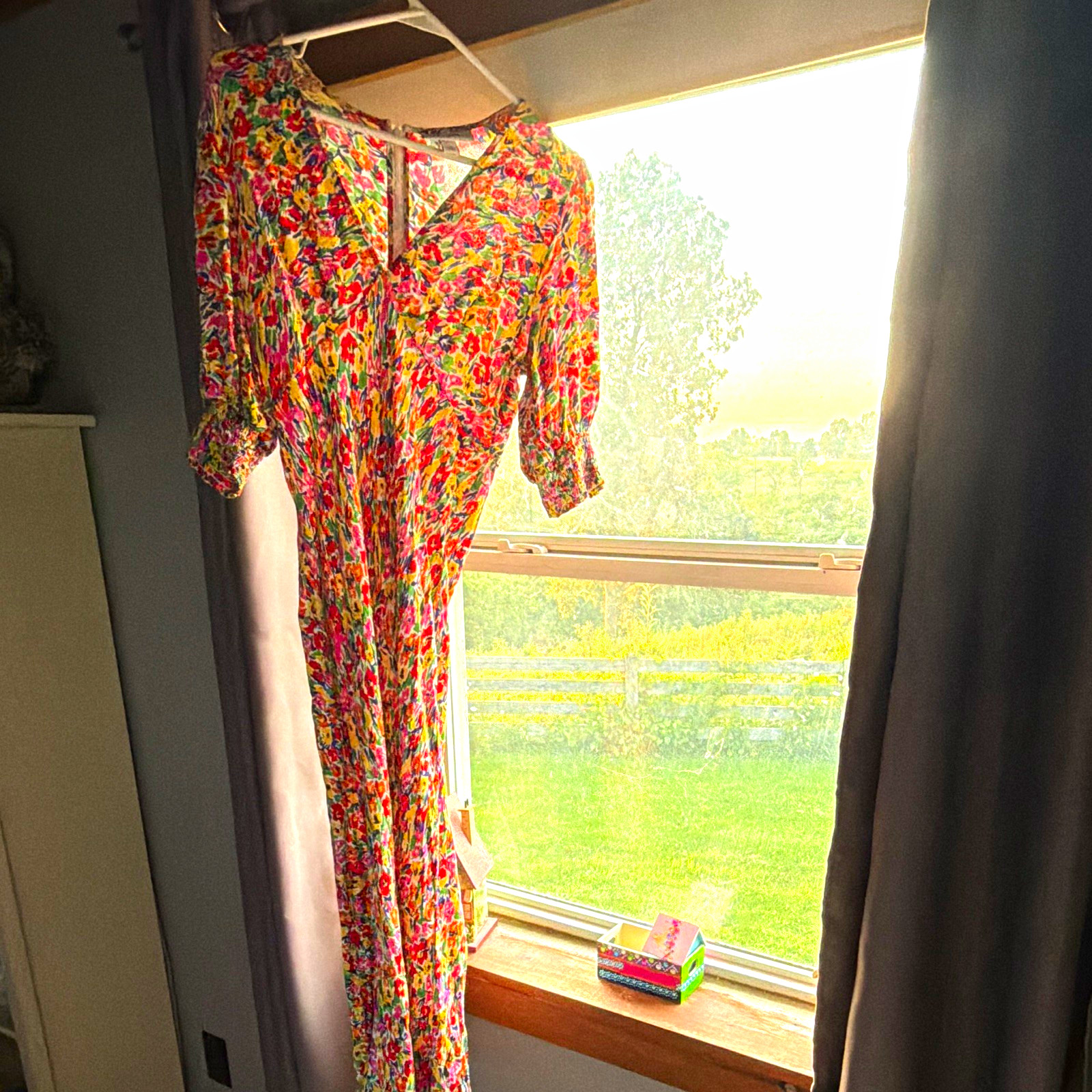 RIXO Women’s Floral Multicolor V-Neck Long Sleeve Zip dress Size 10