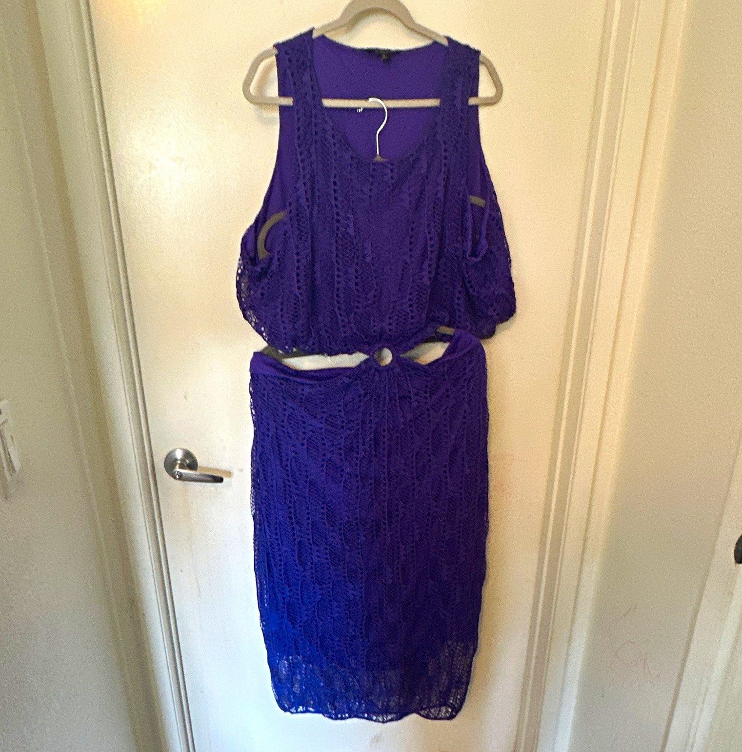 ELOQUII Purple Lace Solid V-Neck Sleeveless Pullover O Ring Two Piece Dress 28