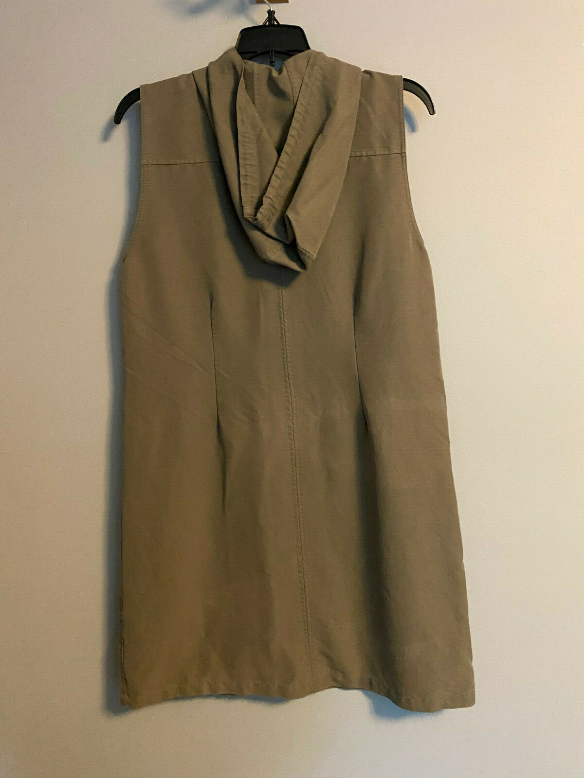 Womens HSZ Studio Sleeveless Shift Dress, Olive, Hooded, 1/2 Zip, Pockets, Small