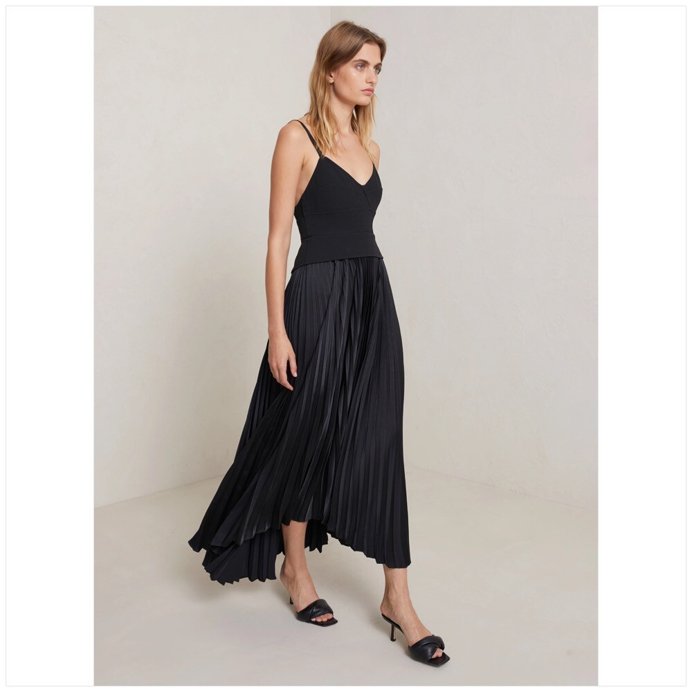 A.L.C Gwen Pleated Black buckle Dress Sz 12 Wmns NWT retail $695 ma