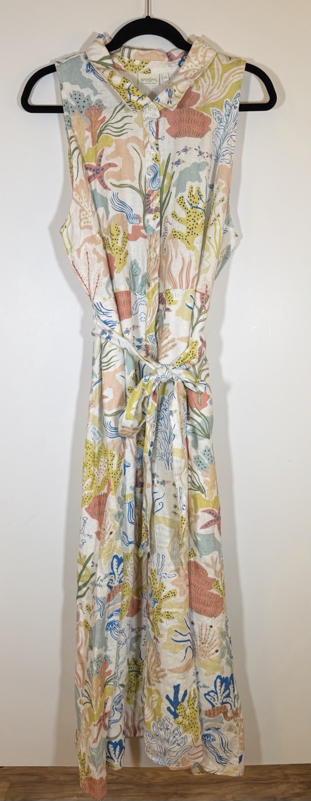 Spartina 449 Emeline cream seafoam coral linen preppy coastal dress XXL resort