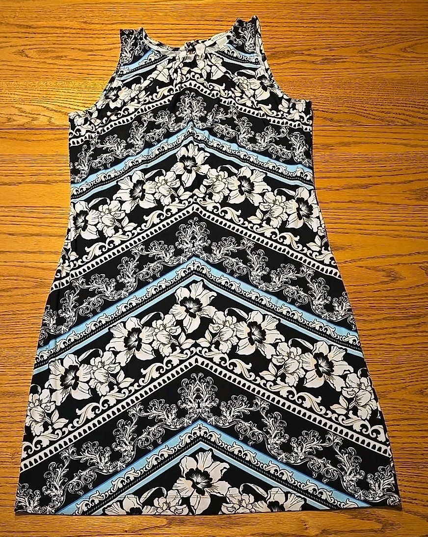 Whte House Blck Market Jersey SZ S Sheath Dress Sleeveless Black White Turquoise