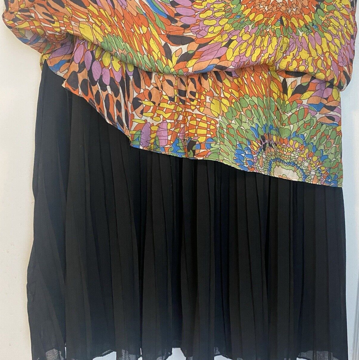 Alberto Makali black colorful geometric elastic waist lined midi dress S