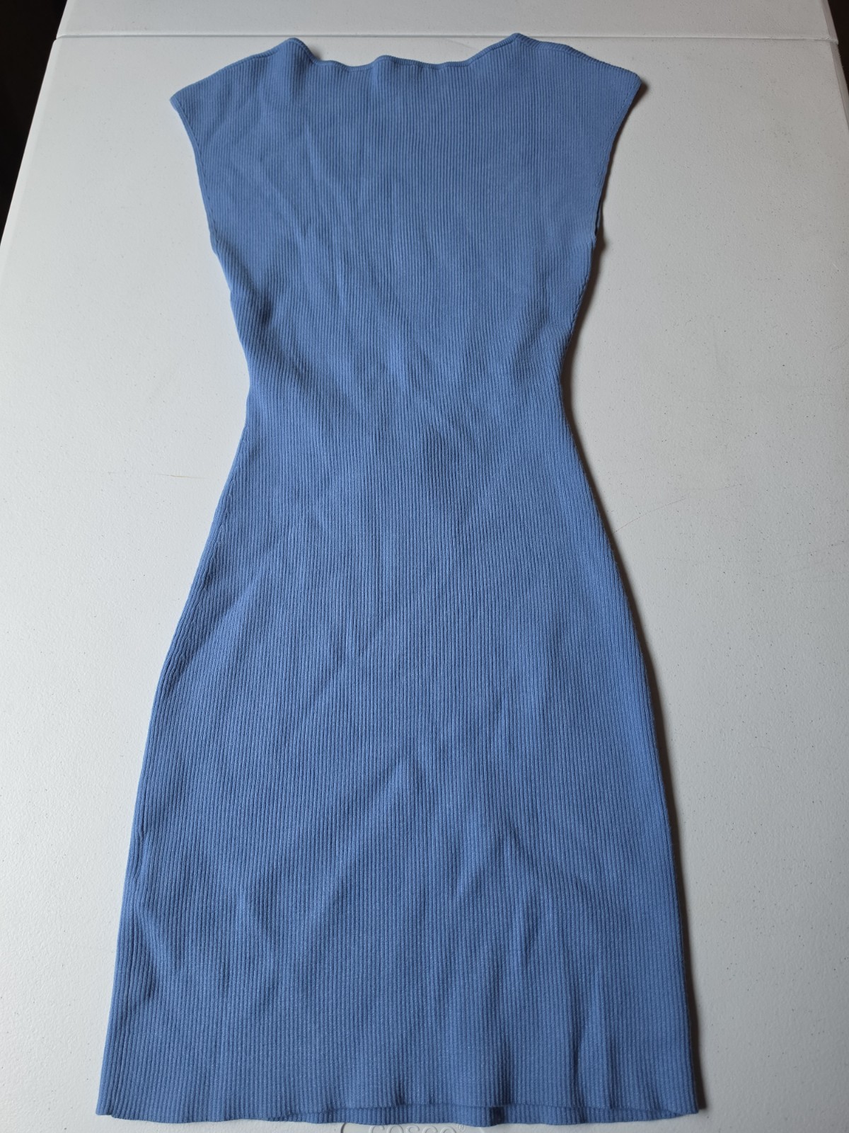 Wilfred Free Women’s Blue Ribbed Knit Sheath Dress Round Neck Knee Length M