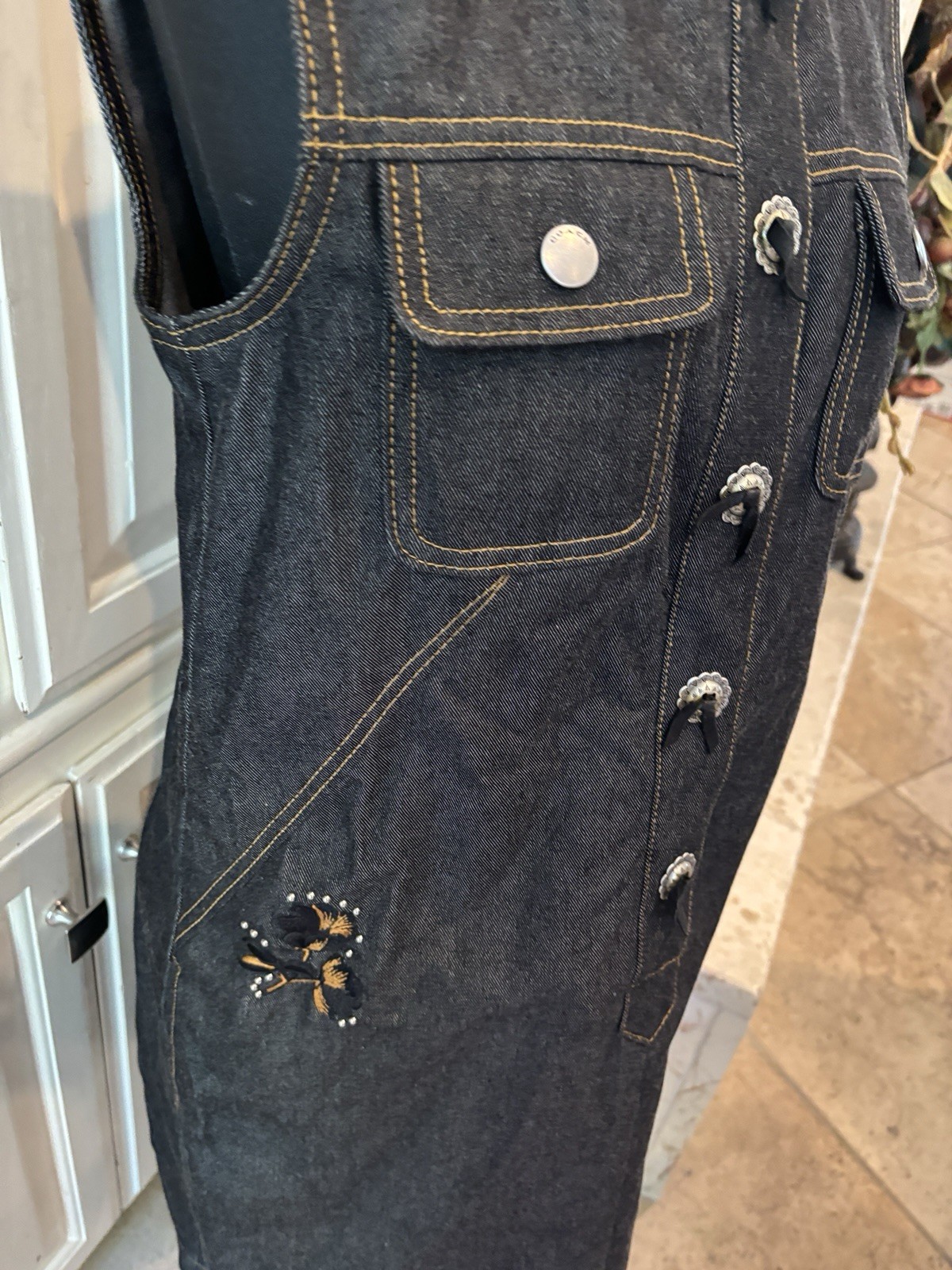 Coach 1941 Japanese denim black concho buttons dress 86966 embroidered Small