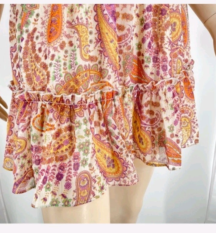 NWT Sweet Lemon M Paisley Halter Mini Dress Ruched Waist Lined Boho Gold Shimmer