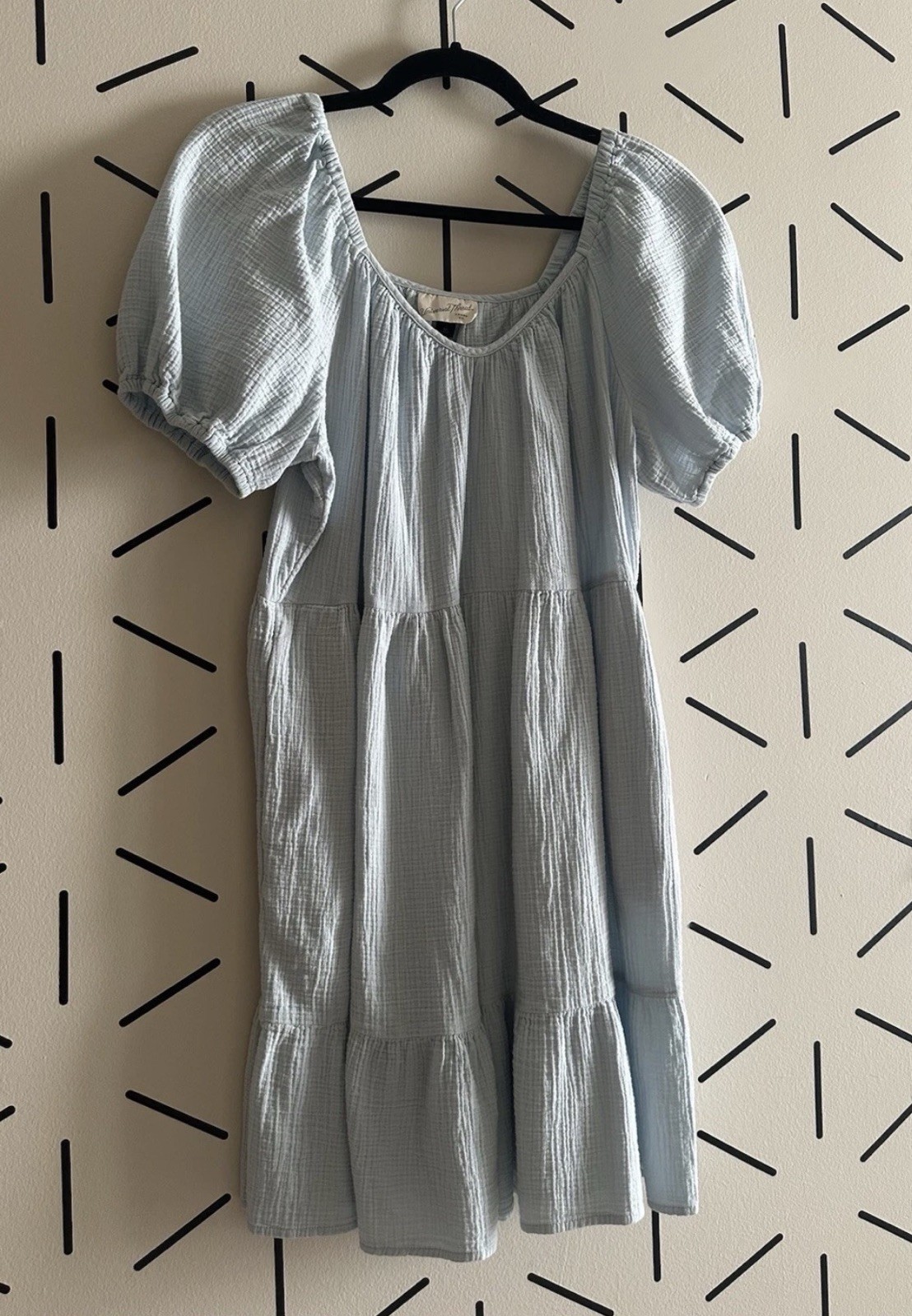 Universal Thread – Blue Gauze Square Neck Puff Sleeve Babydoll Mini Dress Size M