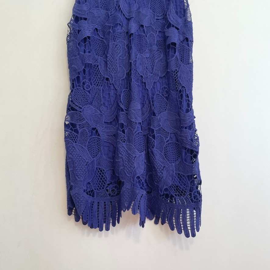 EXPRESS Crochet Trapeze V-Neck Mini Dress Indigo Purple / Blue Party 2016 Large