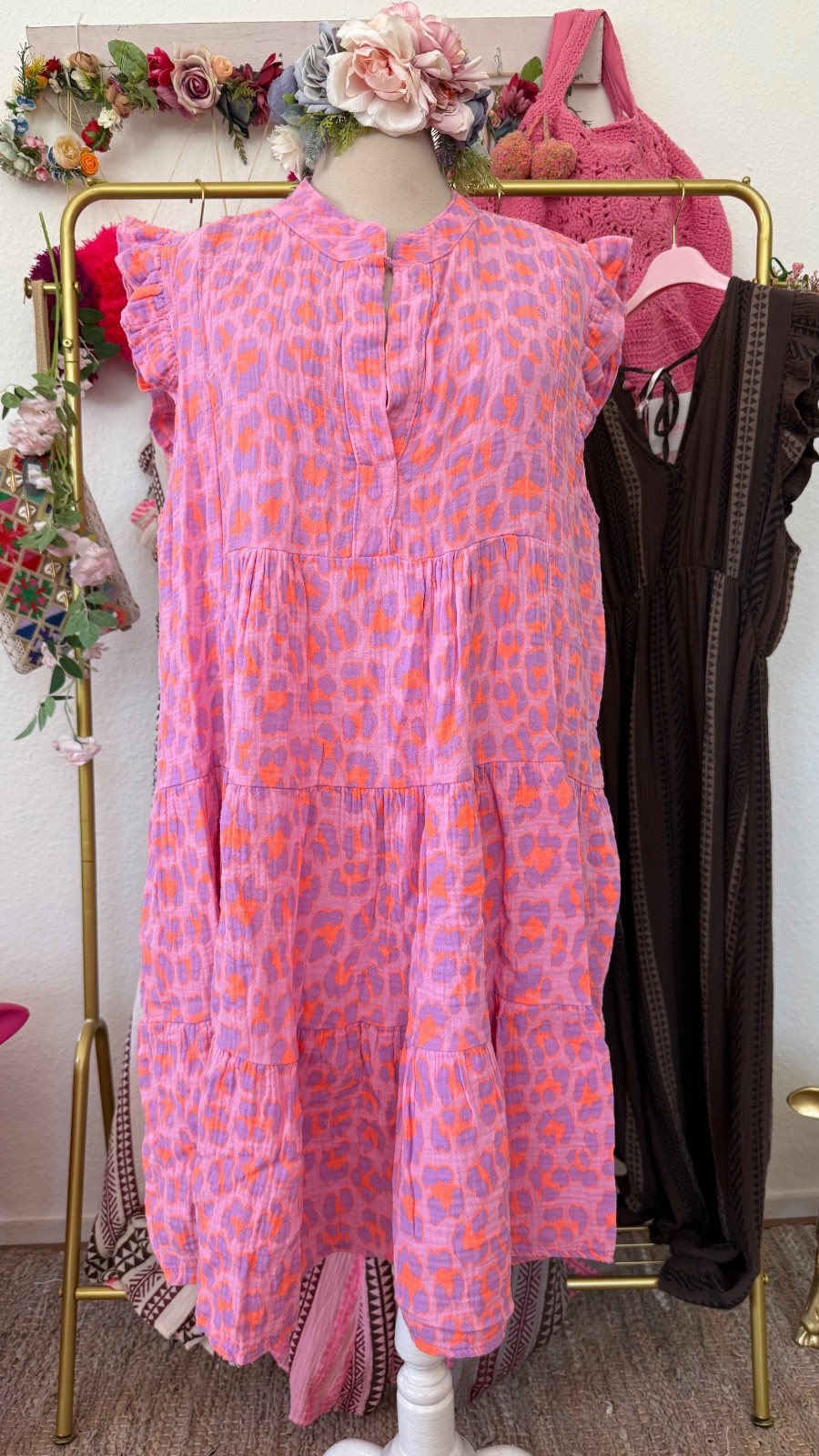 Hippie tunic dress mini smock muslin 36,38,40,42 New