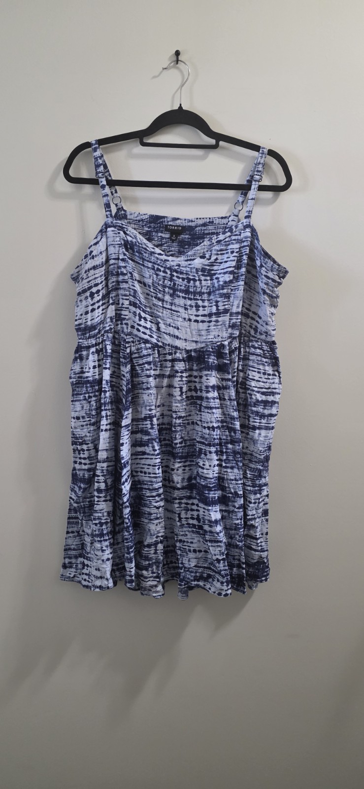 Torrid Mini Challis High-Low Skater Dress Blue Tie Dye With Pockets Size 3X #A85