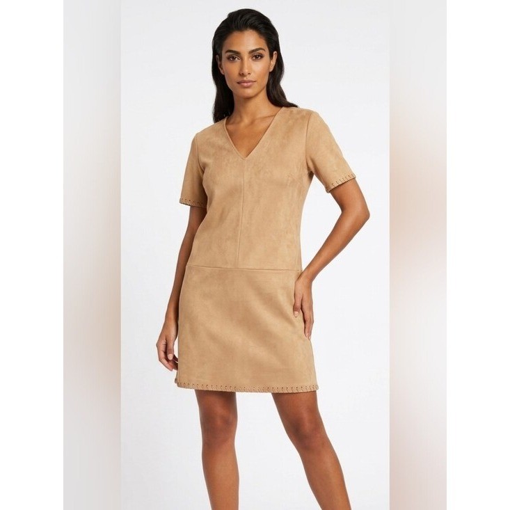 Catherine Malandrino Faux Suede V-Neck Mini Dress Size 14
