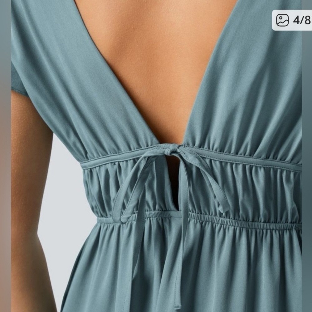 Halara V Neck Butterfly Sleeve Backless Pocket Ruffle Hem Midi Dress, XL, NWT