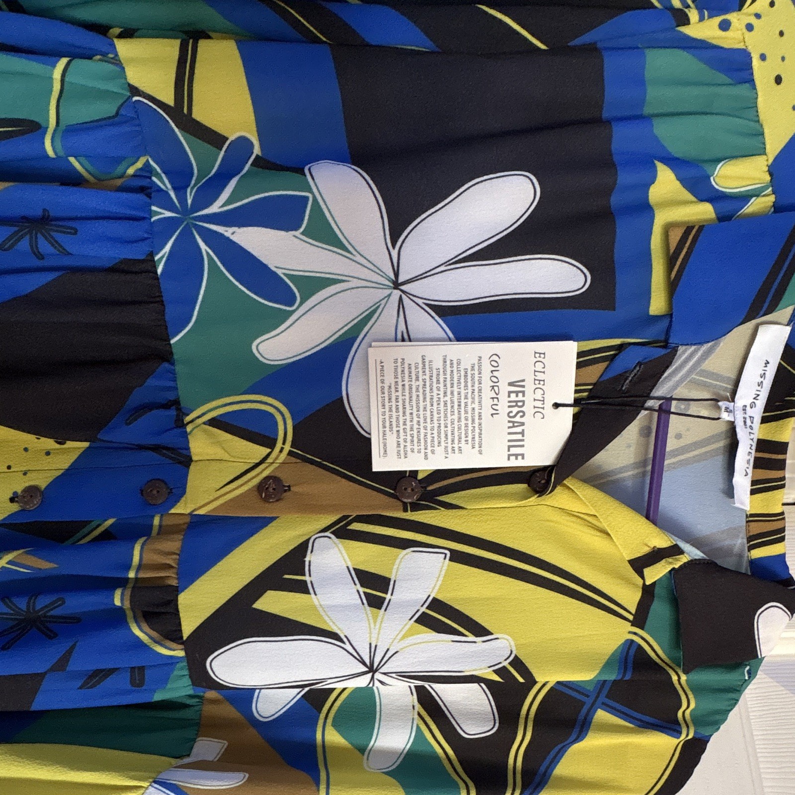 Missing Polynesia S/M Multicolor Floral Collared Long Sleeve Button Down Dress