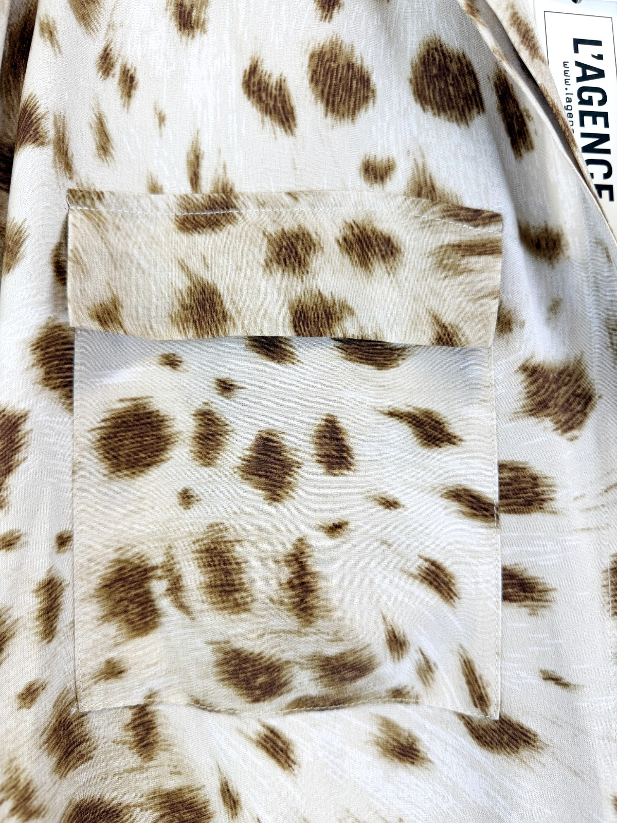 NWT L’AGENCE Cameron Silk Collar Dress Cacao Leopard Rope Belt Sleeves L Large