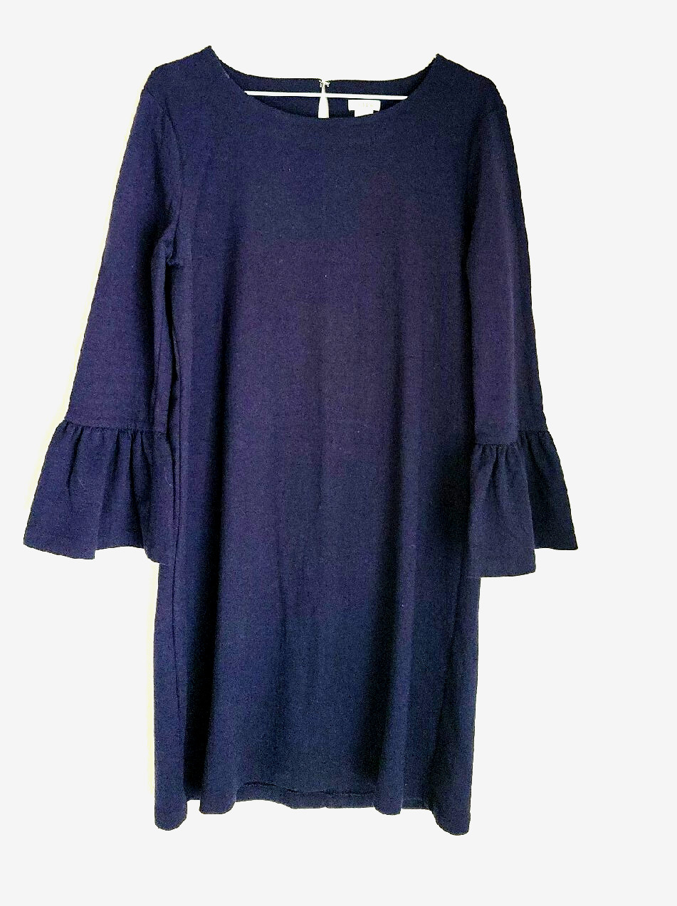J Crew Women’s Dress shift 3/4 ruffle sleeve round neck soft feel size M navy